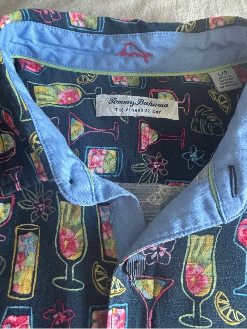 Tommy Bahama Veracruz Cay Electric Cocktails Camp Shirt - Horizon Blue, size L - Picture 6 of 6